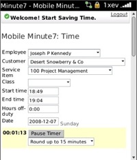 Enter time with Mobile Minute7