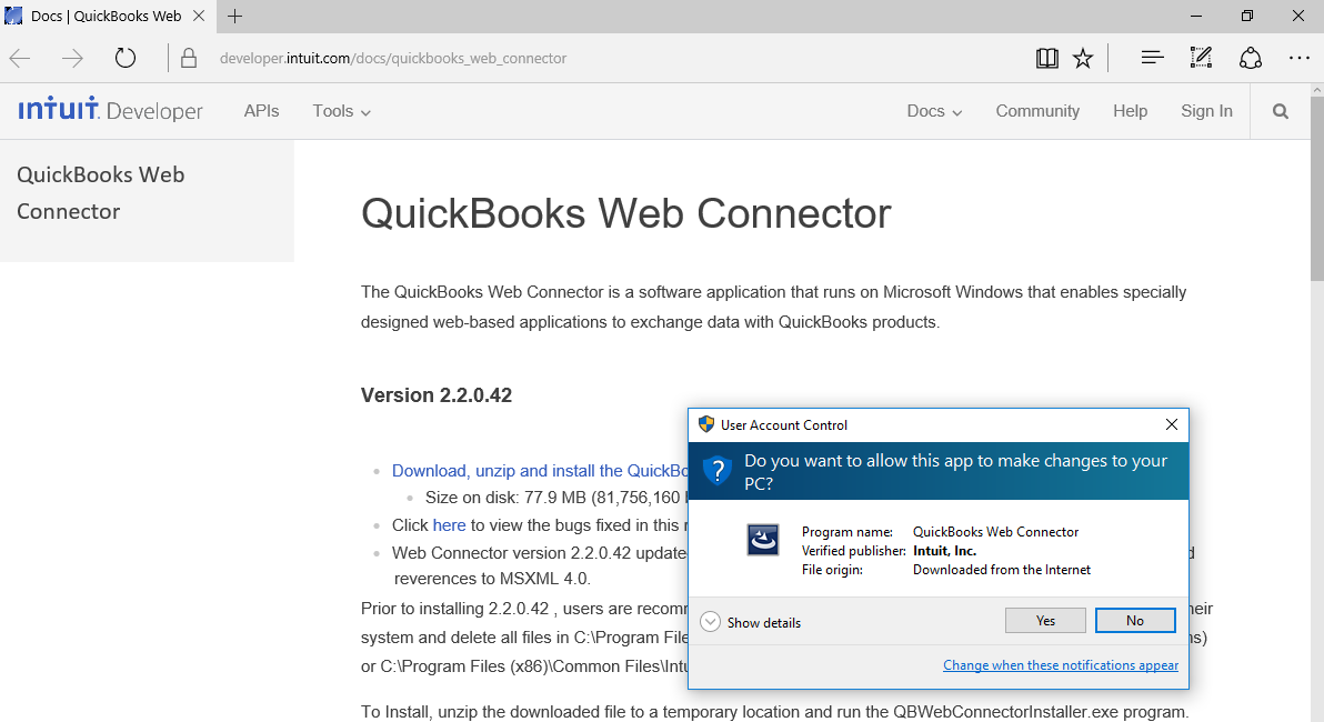 Download and then run the QuickBooks Web Connector installer