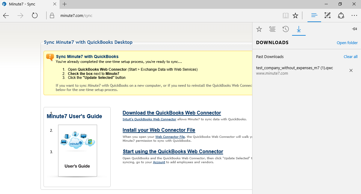 Download your Minute7 QWC file to be used with QuickBooks Web Connector
